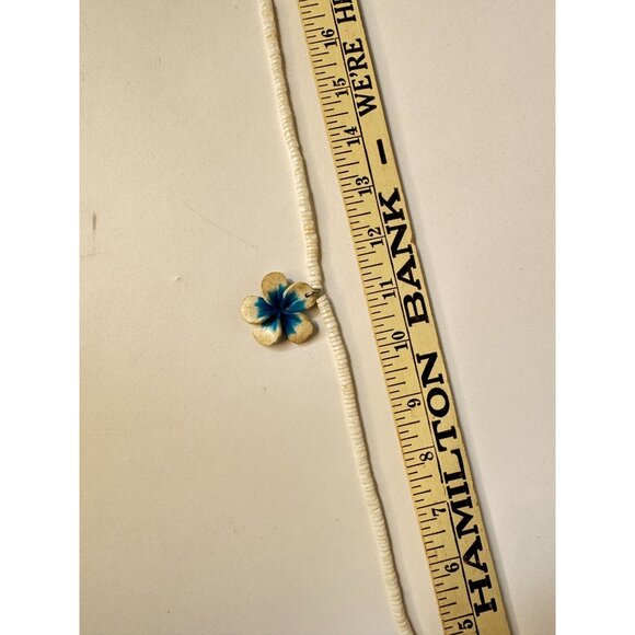 Vintage Shell & Bead Necklace With Hand-Painted Blue Floral Pendant - Picture 8 of 16